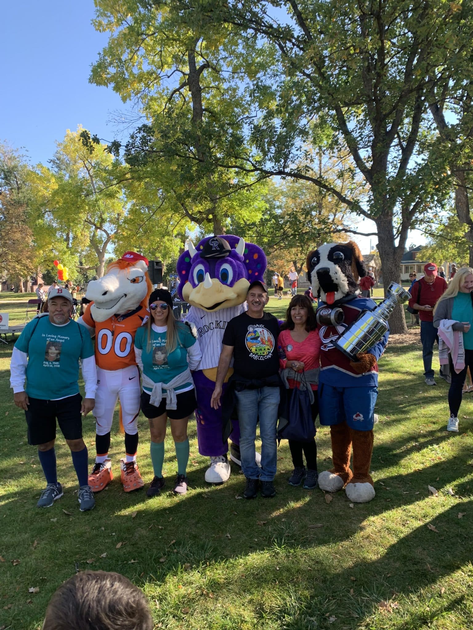 Denver Walk family photo with Denver Sports Mascots