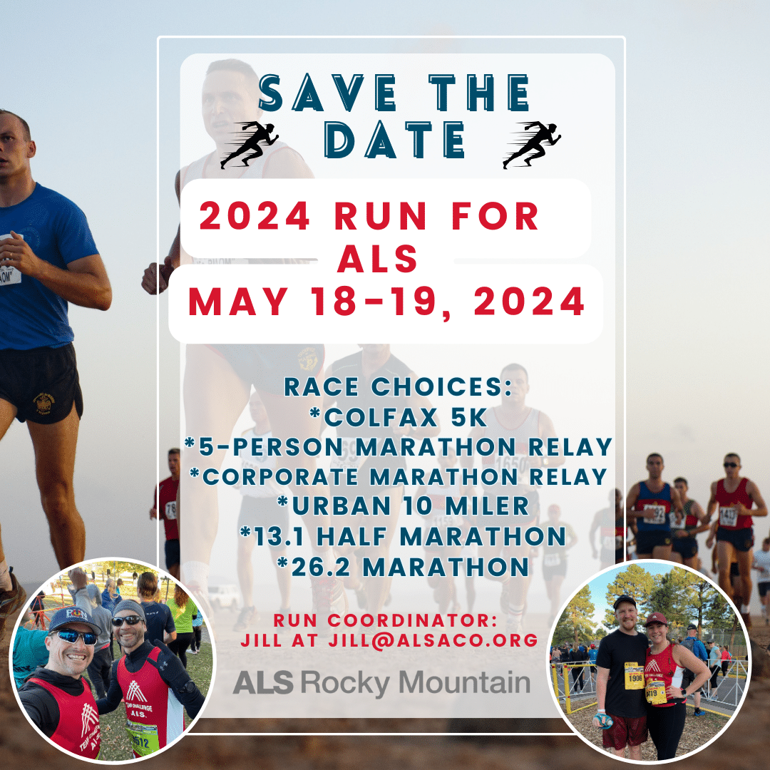 Run Colfax for ALS save the date for May 18 & 19, 2024 in Denver, CO.