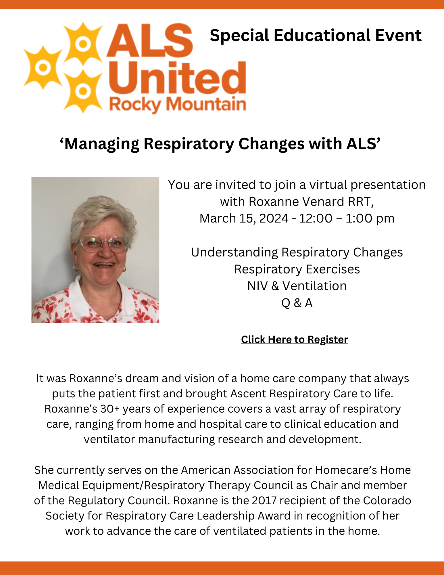 ALS 101 Managing Respiratory Changes Virtual Educational Event with Roxanne Venard