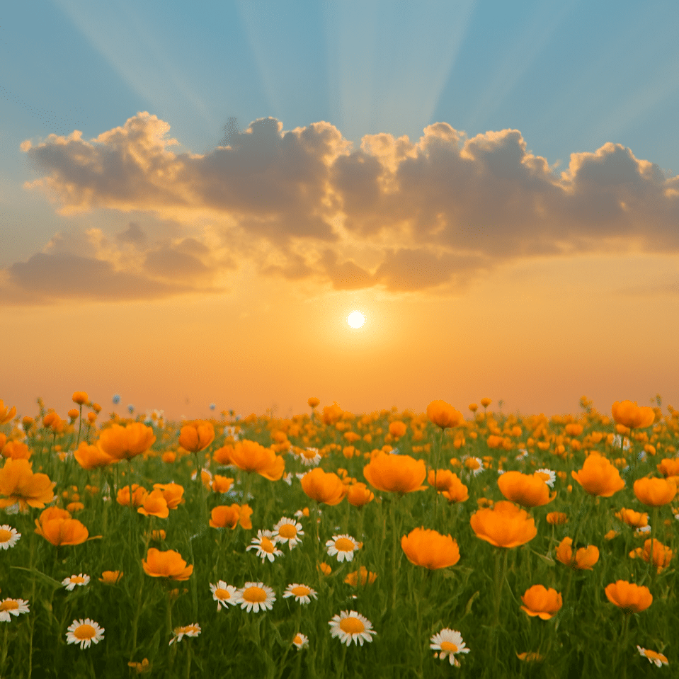 Sun Rise With Flowers